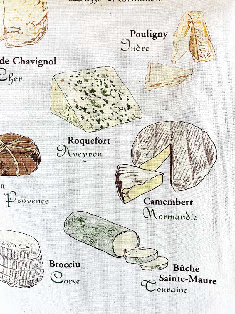 フランスのチーズの種類のティータオル。フランス雑貨ラメゾンドレイル公式オンラインショップ