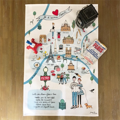エッフェル塔が書かれたパリの観光スポットの地図。ティータオル専門店ラメゾンドレイル公式通販