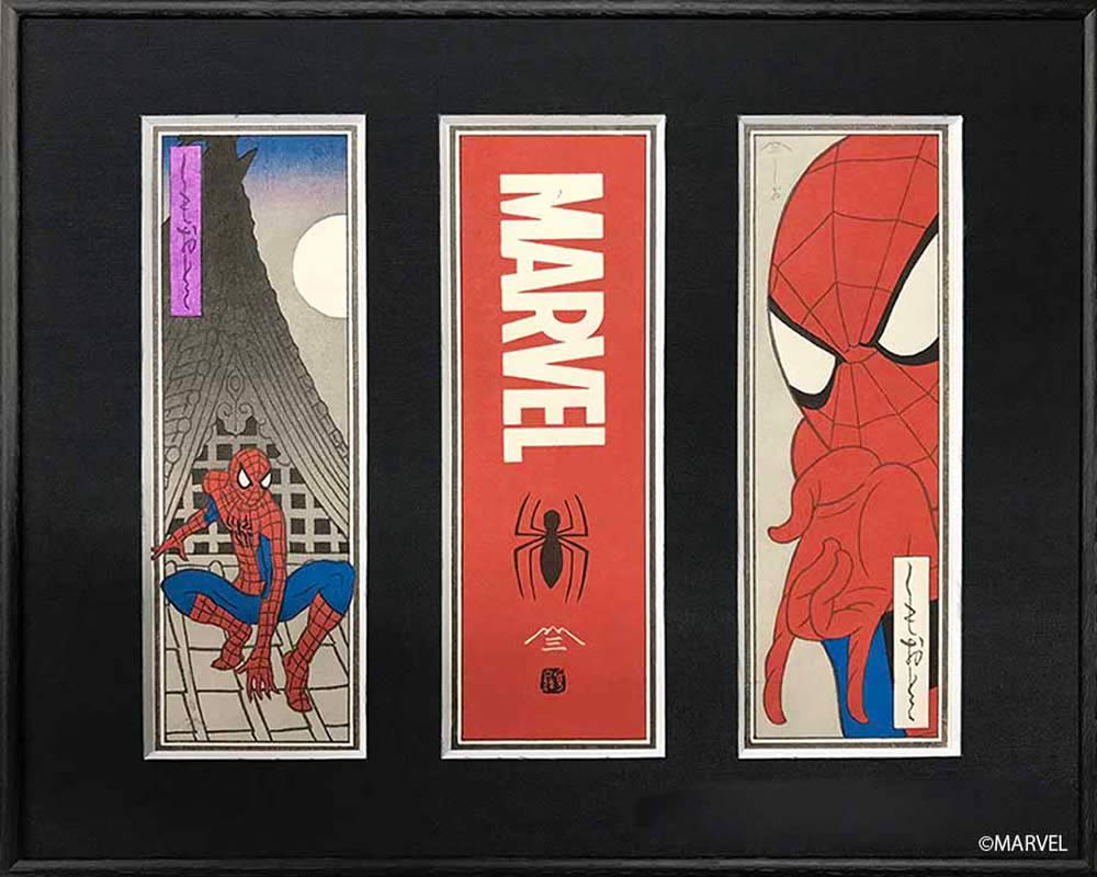 スパイダーマン 浮世絵札「3点セット（額入）」｜浮世絵工房