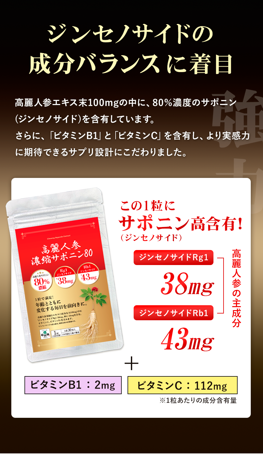 1粒にジンセノサイドRg1が38mg、ジンセノサイドRb1が43mg含有｜自然縁公式