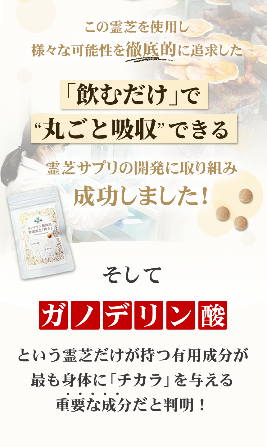 飲むだけで霊芝を丸ごと吸収できるサプリ｜ガノデリン酸｜霊芝｜自然縁(じねんえん)