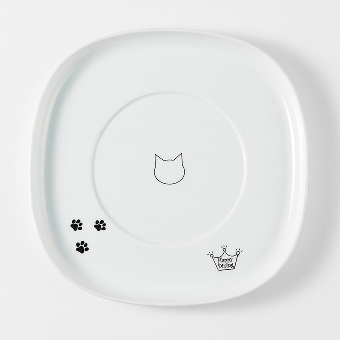 猫壱 ハッピーダイニング 食器トレーシングル DC-0750-01   猫用 食器トレー 皿 電子レンジ対応 食洗機対応 陶器 白 ペット  
