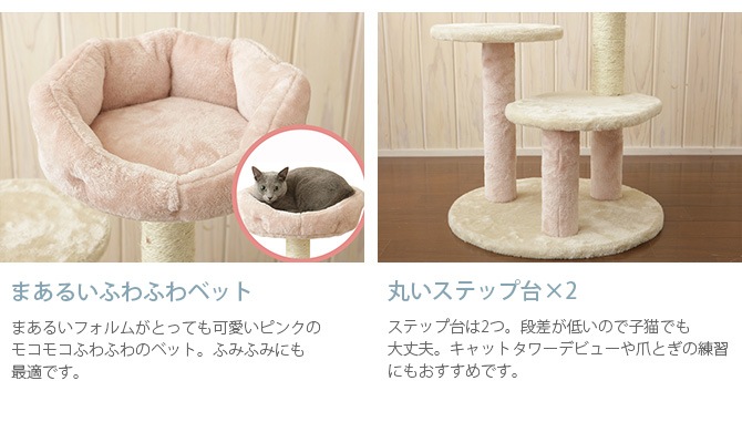 低めの段差があるキャットタワー、子猫やシニア猫向け - ペット用品