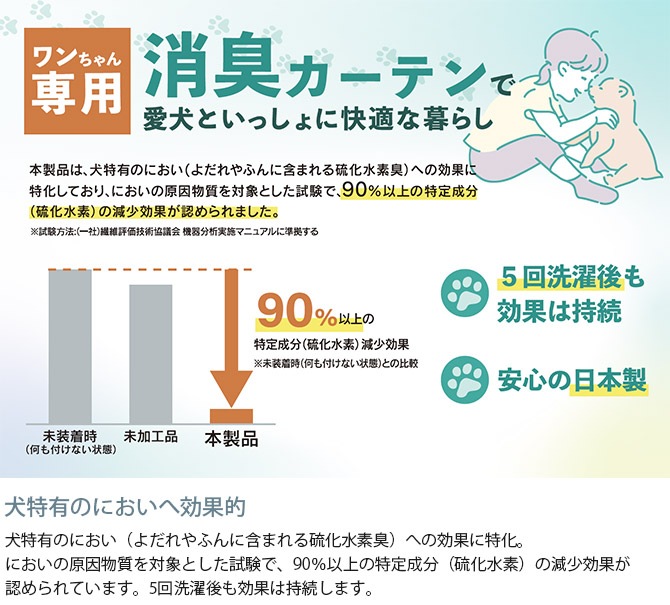 犬 消臭 レースカーテン 2枚入り 幅100×丈176～208cm 商品種別,ファブリック,カーテン,レースカーテン,その他サイズ  uminecco（ウミネッコ）