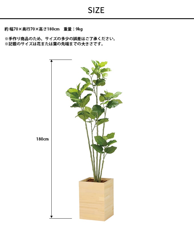 光触媒　人工観葉植物　フェイクグリーン　ウッドボックスウンベラータ1.8m フェイクグリーン 鉢植え 大型 ウッドボックス ウンベラータ 1.8