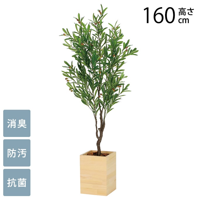 フェイクグリーン 鉢植え 大型 ウッドボックス オリーブ 1.6m | 商品
