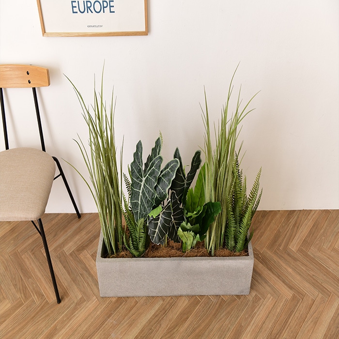 Brown. ブラウン フェイクグリーンセット 長方形プランター×グラス