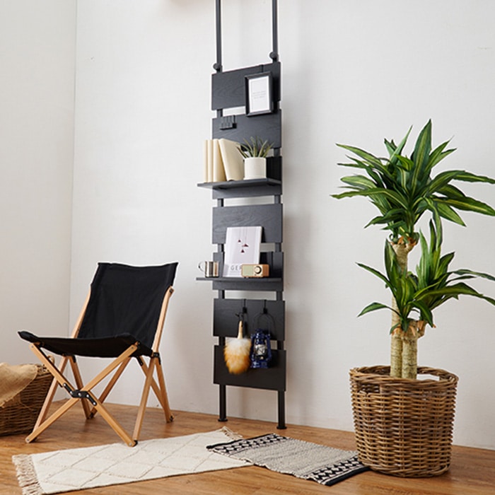 壁面 突っ張り ウォールラック 幅40cm ナチュラル 棚板2枚 フック7個付き 壁面収納 賃貸OK 玄関 リビング ダイニング〔代引不可〕 突っ張り ウォールラック セット 幅40cm | 商品種別,家具,ラック