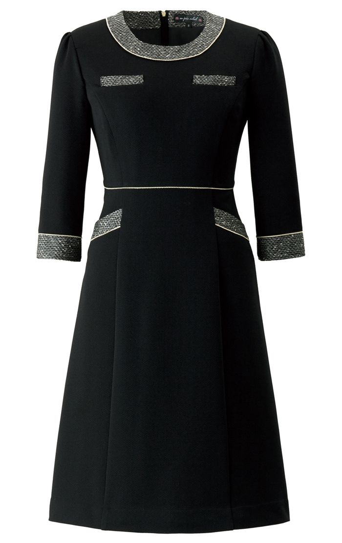 アンジョア en joie 七分袖 ワンピース 61690 5～23号 黒 ホワイト