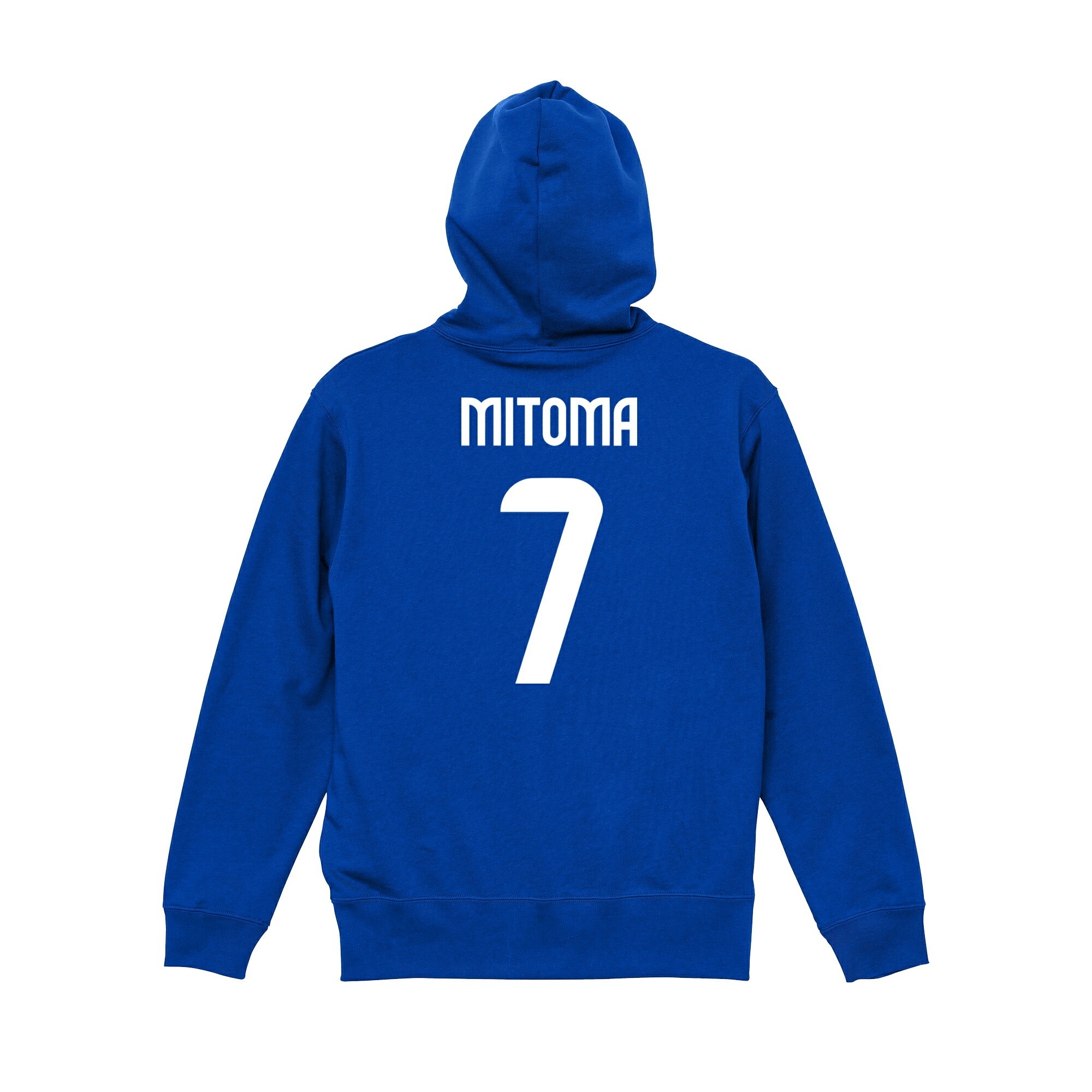 サッカー日本代表風のプルオーバーパーカーをお好きな番号と名前で制作