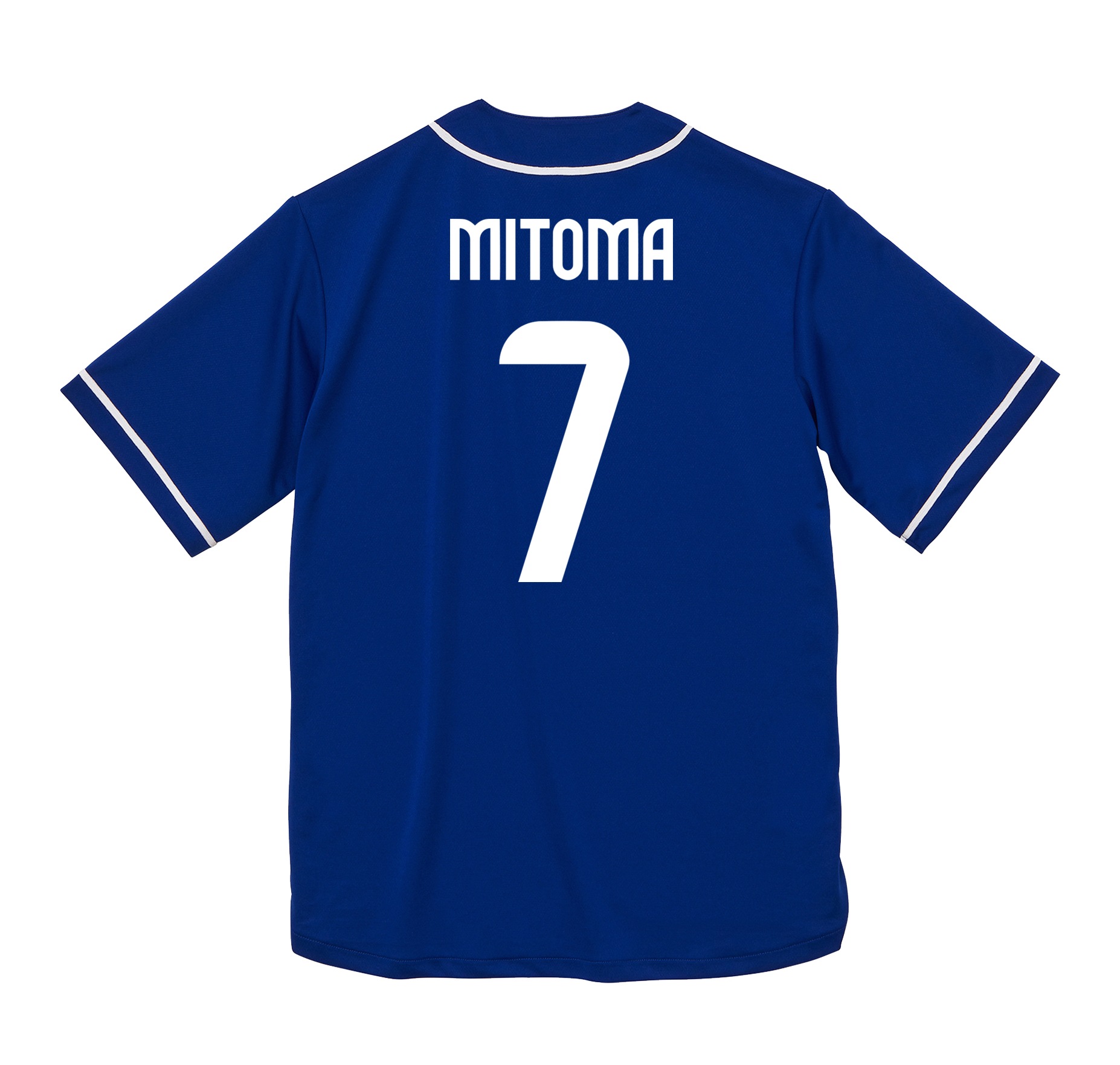 サッカー日本代表風のベースボールシャツをお好きな番号と名前で制作