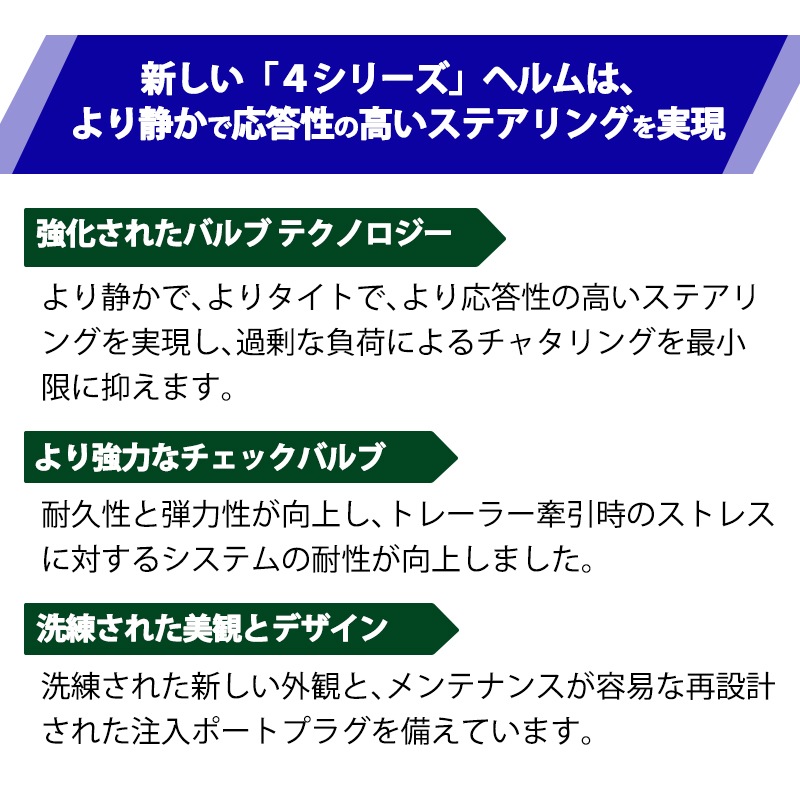新しい「4シリーズ」ヘルムは静かで応答性の高いステアリングを実現
