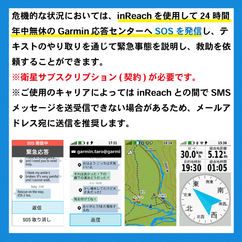 24時間年中無休のGarmin応答センターへSOSを発信できます。