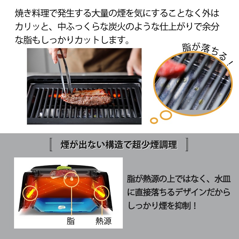 煙が出ない構造で超少煙調理