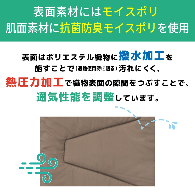 表面素材にモイスポリ、肌面素材に抗菌防臭モイスポリを使用