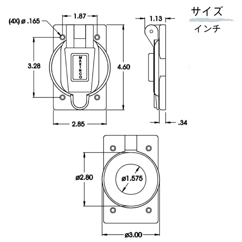 サイズ表 インチ表記です