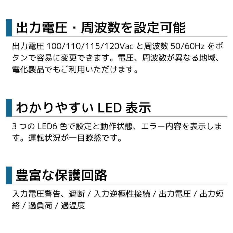 出力電圧・周波数を設定可能