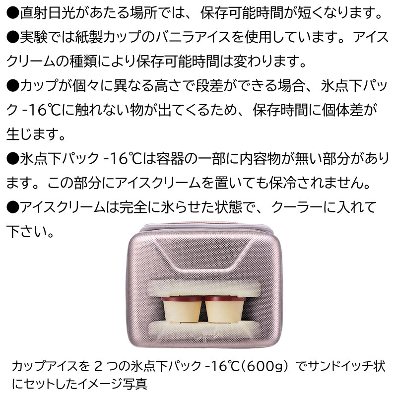 上と下に氷点下パックを入れ対象物を挟むとより効果があります