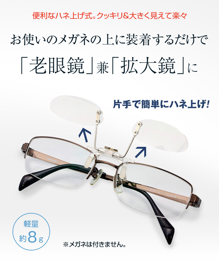 楽天市場 ハネ上げ式 クリップオン シニアグラス メガネにつける 老眼鏡 拡大鏡 リーディンググラス 跳ね上げ クリップ シンプル クリア おしゃれ 軽量 紳士 婦人 メンズ レディース 1 0 1 5 2 0 2 5 3 0 3 5 4 0 悠遊ショップ