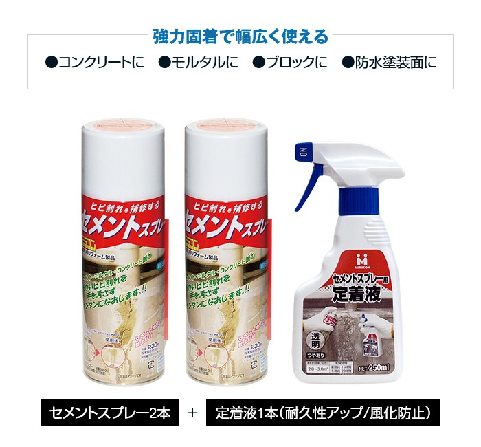 楽天市場 セメントスプレーセット 定着液付き コンクリート モルタル ブロック ひび 修復 修理 修繕 送料無料 セメントスプレー ひび割れ ひび割れ補修 外壁 塀 コンクリート モルタル ブロック 防水塗装面 手軽 簡単 Diy 悠遊ショップ