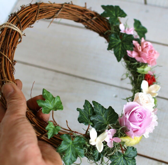 母の日 花うるる／玄関 リース プリザーブドフラワー クレッシェント