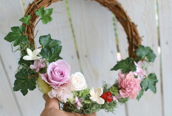 母の日 花うるる／玄関 リース プリザーブドフラワー クレッシェント