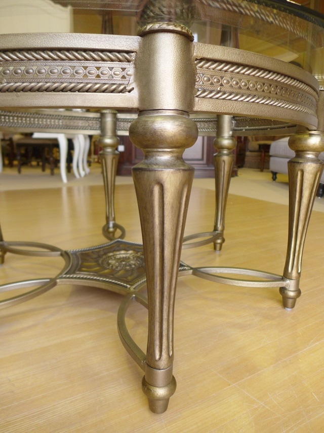 ローテーブル ガラス センターテーブル 丸テーブル 丸 円型 大きい おしゃれ アンティーク アンティーク調 ゴールド 高級 アメリカン