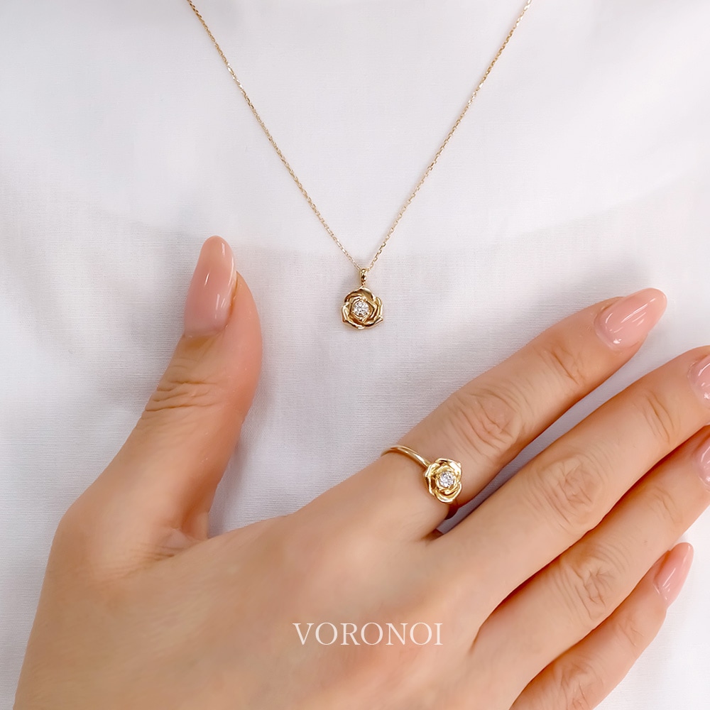 モアサナイト K10 ローズ ネックレス|VORONOI/ボロノイ ｰ 繊細・モダン 