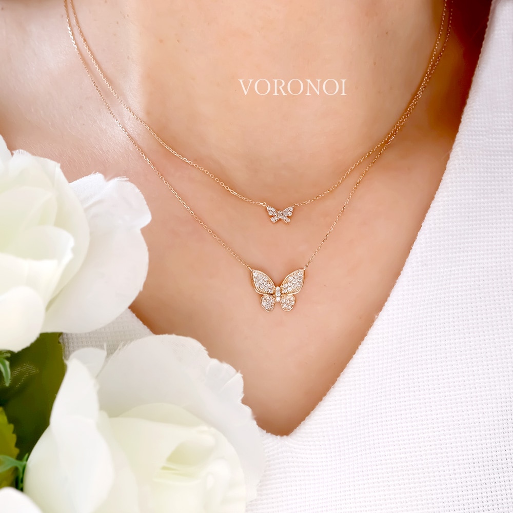 蝶々 ダイヤモンド パヴェ プチネックレス|VORONOI/ボロノイ ｰ 繊細・モダン・オリジナルジュエリーブランド
