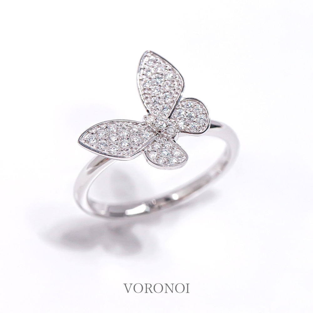 蝶々 ダイヤモンド パヴェ リング（大）K18YG/K18WG｜0.23ct