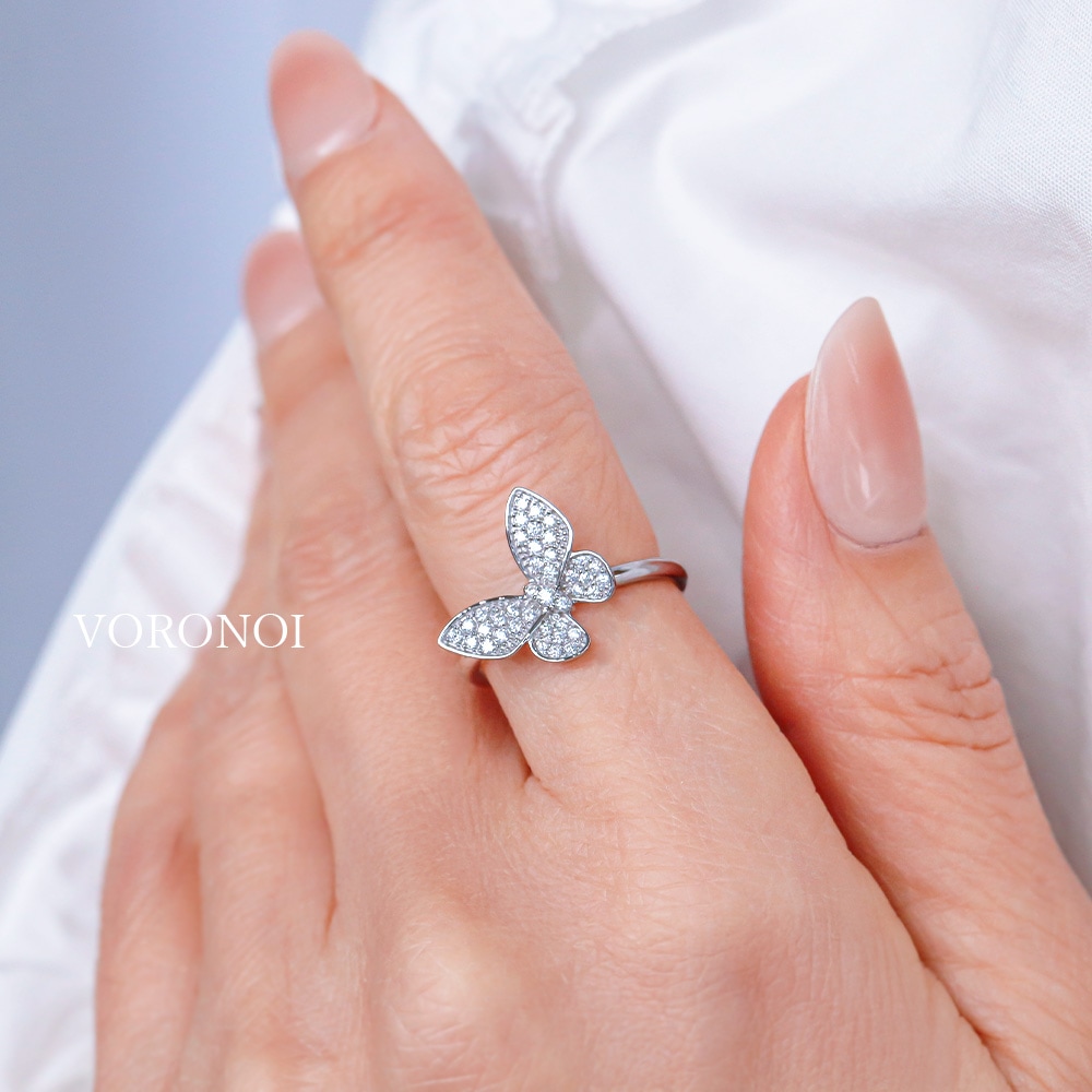 蝶々 ダイヤモンド パヴェ リング（大）K18YG/K18WG｜0.23ct