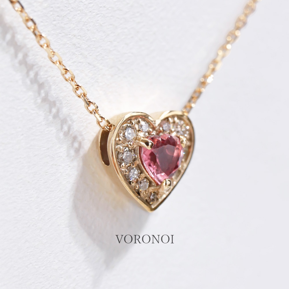 ピンクトルマリン ハート ネックレス K10YG/K10WG｜ダイヤモンド0.08ct