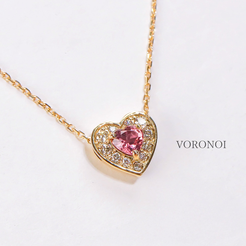 ピンクトルマリン ハート ネックレス K10YG/K10WG｜ダイヤモンド0.08ct