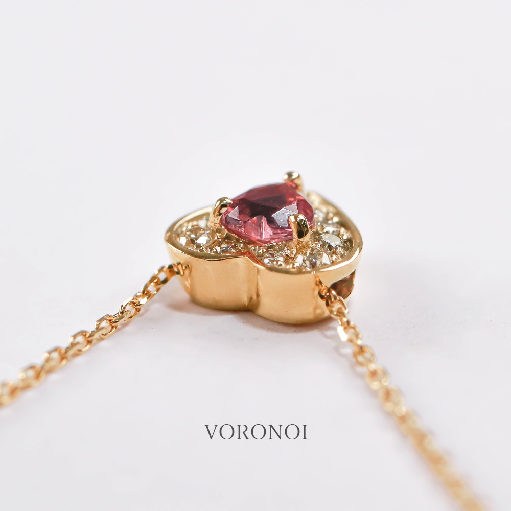 ピンクトルマリン ハート ネックレス K10YG/K10WG｜ダイヤモンド0.08ct
