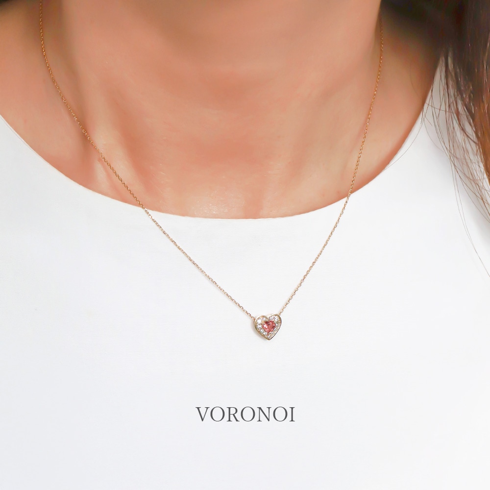 ピンクトルマリン ハート ネックレス K10YG/K10WG｜ダイヤモンド0.08ct