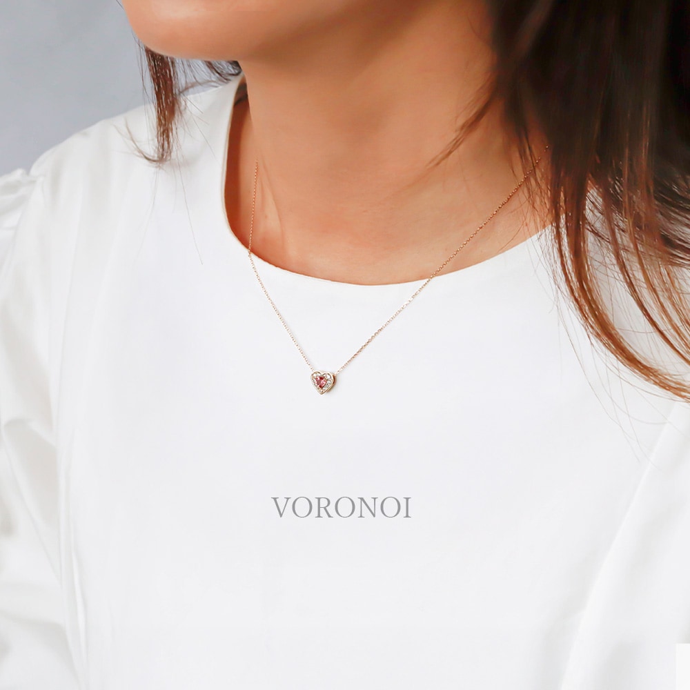 ピンクトルマリン ハート ネックレス K10YG/K10WG｜ダイヤモンド0.08ct