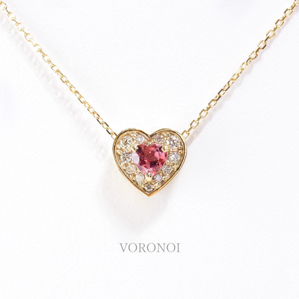 ピンクトルマリン ハート ネックレス K10YG/K10WG｜ダイヤモンド0.08ct