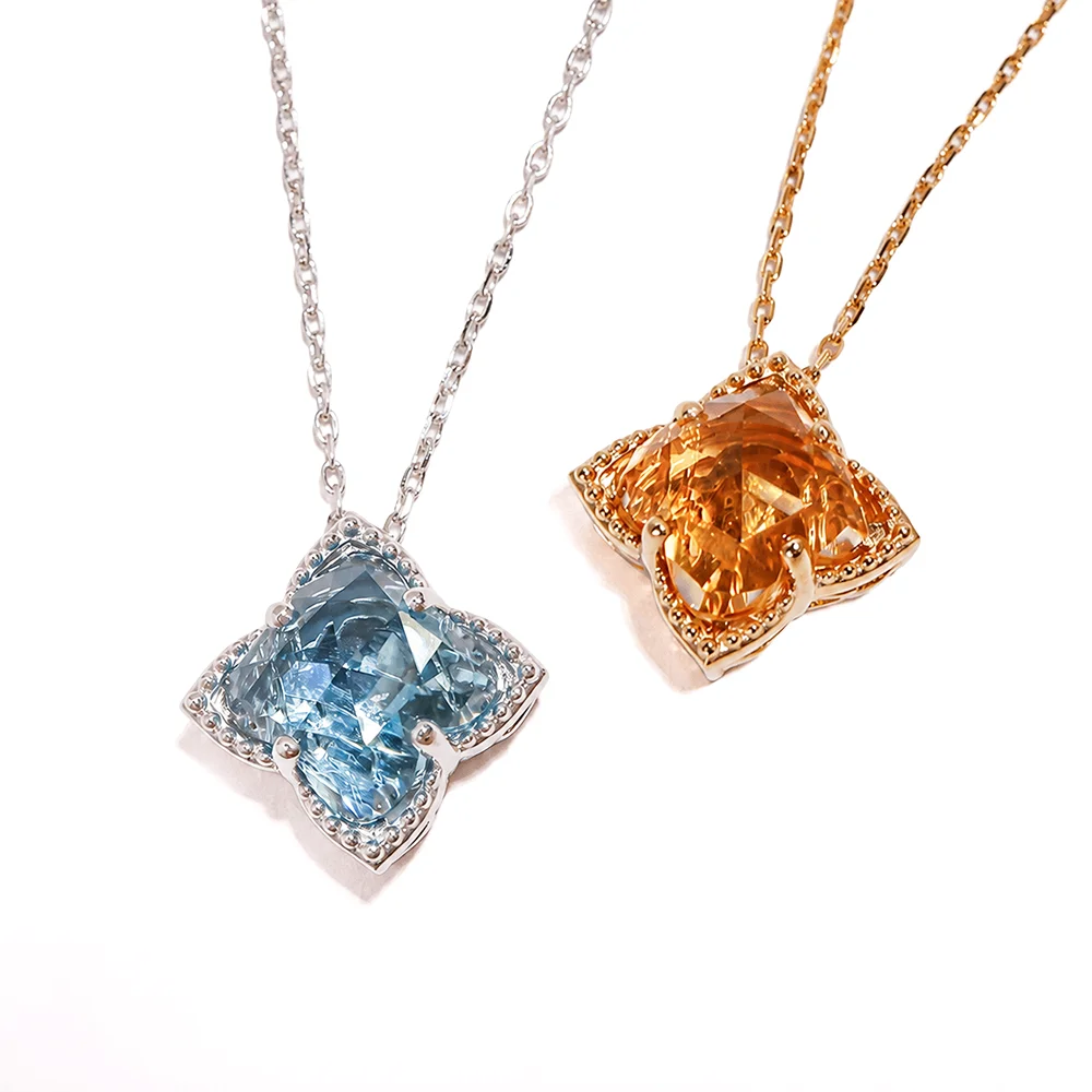 K18WG ダイヤとカラーストーンの ネックレス （約1.43g） MINAMO Water Lily 天然カラーストーンネックレス K18 Pt950｜リリー