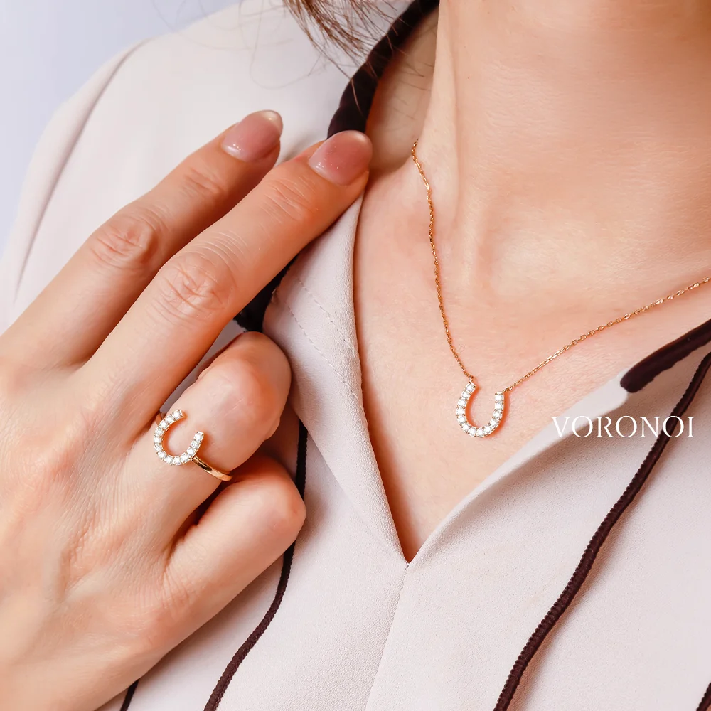 Pt950 K18 ホースシュー ネックレス ダイヤモンド 馬蹄ネックレス K18・Pt950 ダイヤモンド計0.16ct｜VORONOI