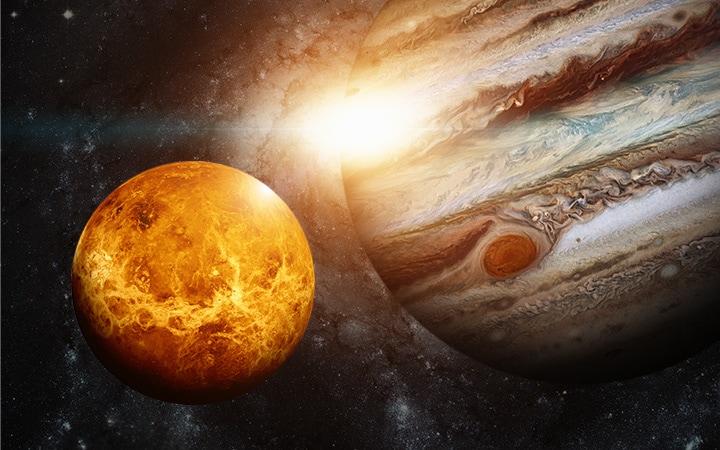 富と豊かさが溢れる木星と金星のオポジション イメージ図