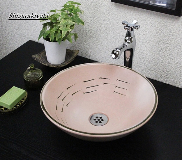 日本未発売】 白ぼかし手洗い鉢信楽焼き手洗器 陶器の洗面ボウル tr-4041