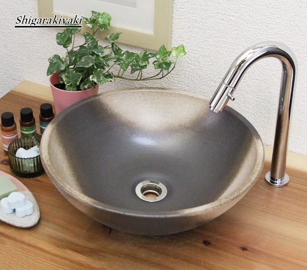 日本総代理店 信楽焼 イブシ刷毛目角型手洗い鉢 飽きのこない洗面鉢
