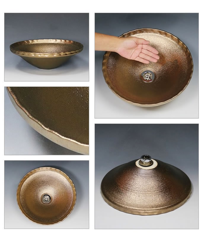 金彩 手洗い鉢【小型サイズ】 信楽焼き手洗器 陶器の手水鉢 陶器 丸型 