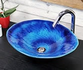 藍の色　小判型　手洗い鉢