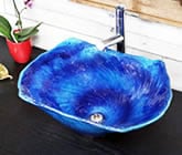 藍の色　長角型　手洗い鉢