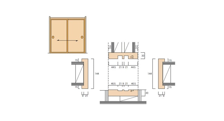 2×4和室用の和〜洋　引違枠（2本引）