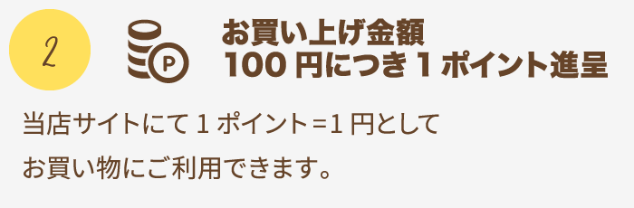 特典2 お買い上げ金額100円につき1ポイント進呈