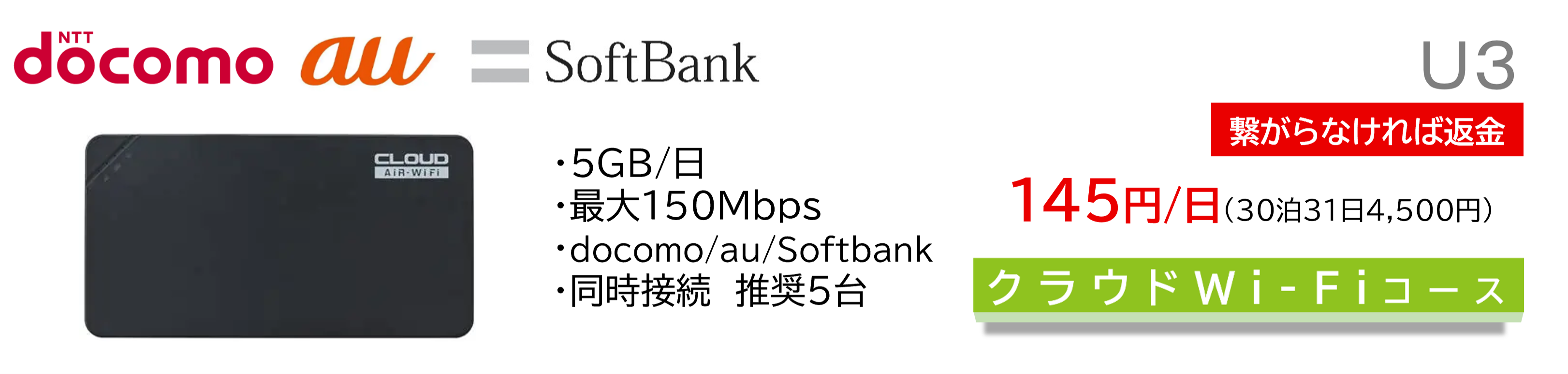 U3��145��/����30��31��4,500�ߡ�5GB/��������150Mbps���Ĥʤ���ʤ�����ֶ�