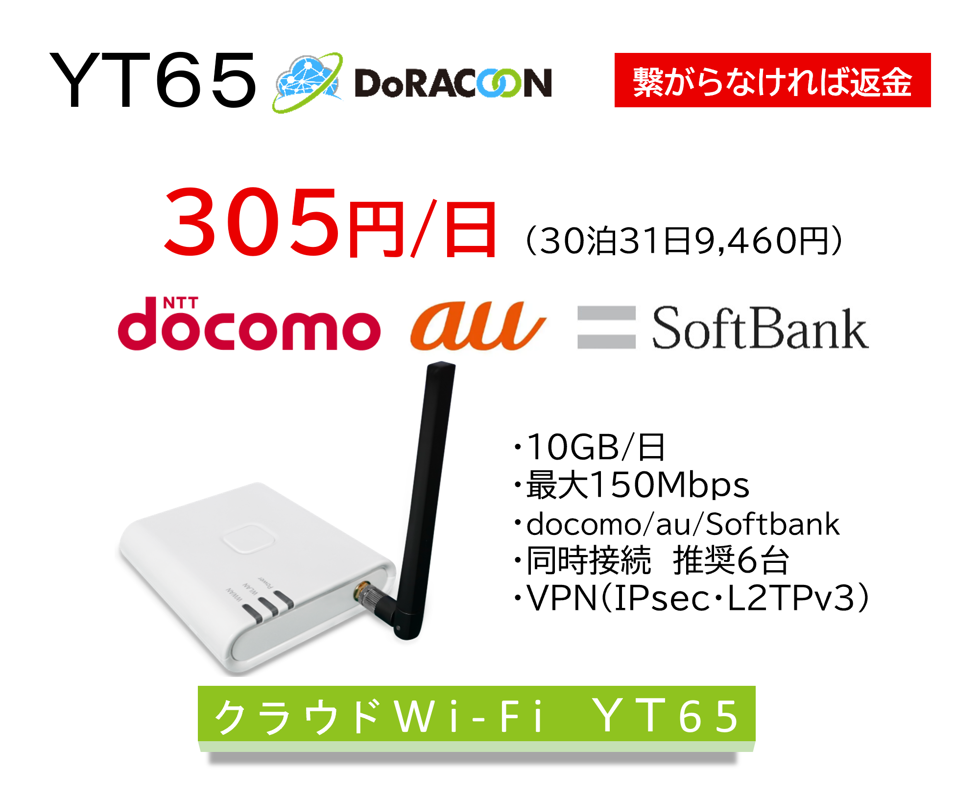 DoRACOON��YT65��305��/����30��31��9,460�ߡ�10GB/��������150Mbps �Ĥʤ���ʤ�����ֶ�