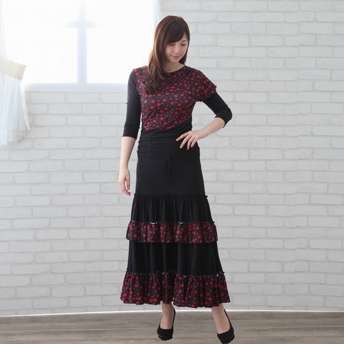 社交ダンス 衣装 セットアップスーツ ドレス ドレス風水玉プリント